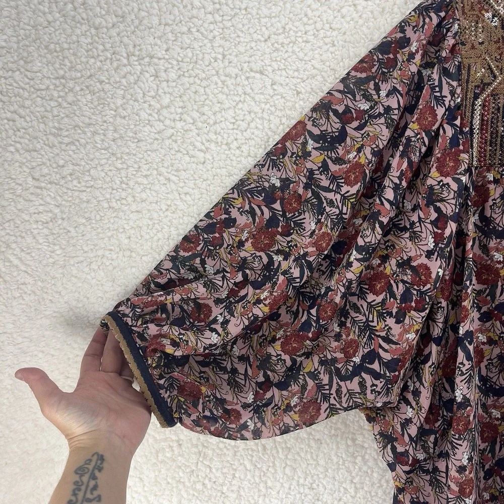 Bohemian Cover Up Size XL Floral Open Front Cardigan Tassel Tie Floral Festival